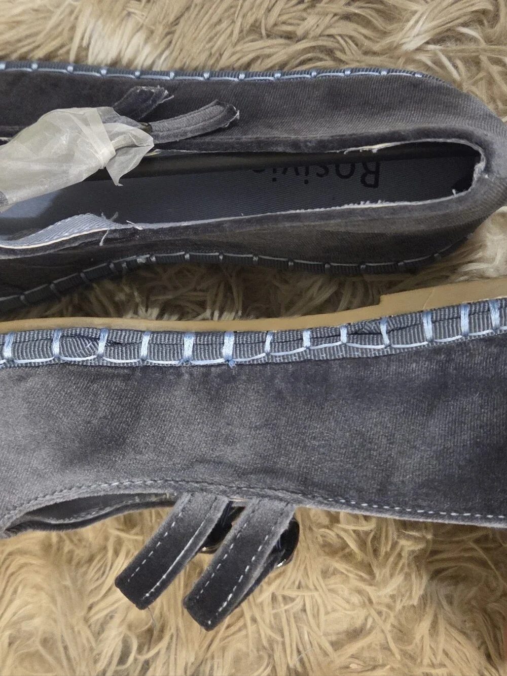 Women's Gray Velvet Double-Strap Mary Jane Flats